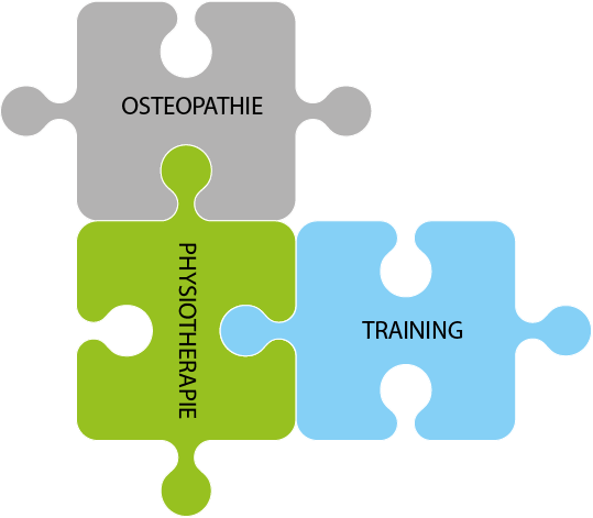 Puzzle Teile - grau, grün, blau (Osteopathie, Physitherapie, Training)